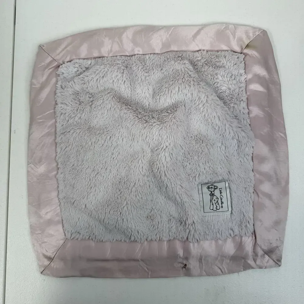 Little Giraffe Luxe Chenille Baby Lovey Blanky Blanket Pink Satin Trim Soft READ